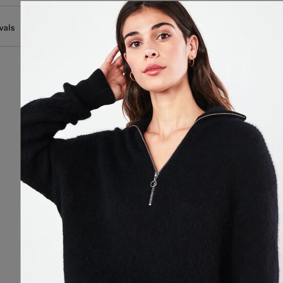 Baby Alpaca-Wool Quarter Zip Black Small - Picture 1 of 2